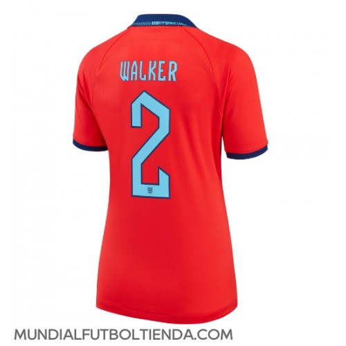 Camiseta Inglaterra Kyle Walker #2 Segunda Equipación Replica Mundial 2022 para mujer mangas cortas